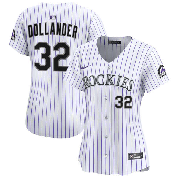 Womens Colorado Rockies #32 Chase Dollander Nike Home White Pinstripe Vapor Limited Jersey