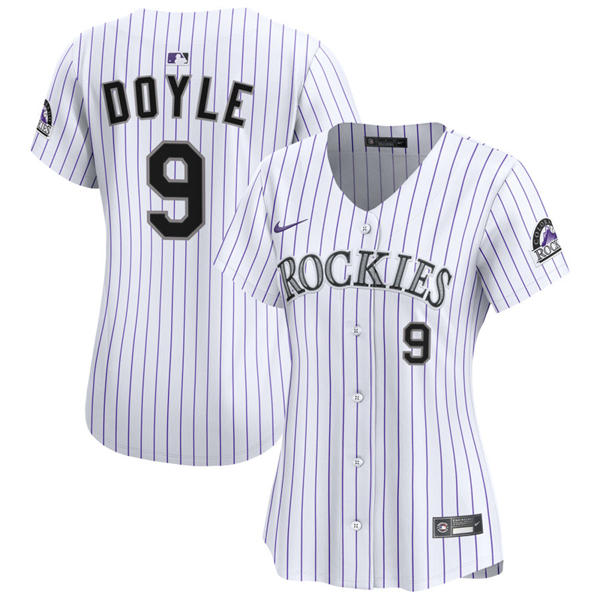 Womens Colorado Rockies #9 Brenton Doyle Nike Home White Pinstripe Vapor Limited Jersey