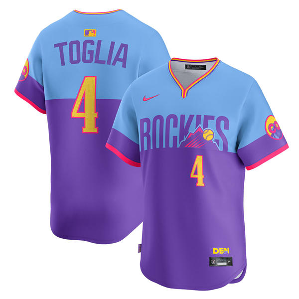 Youth Colorado Rockies #4 Michael Toglia Nike 2025 City Connect 2.0 Limited Jersey Purple Light Blue
