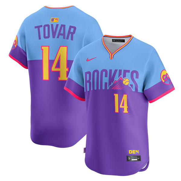 Mens Colorado Rockies #14 Ezequiel Tovar Nike 2025 City Connect 2.0 Limited Jersey Purple Light Blue