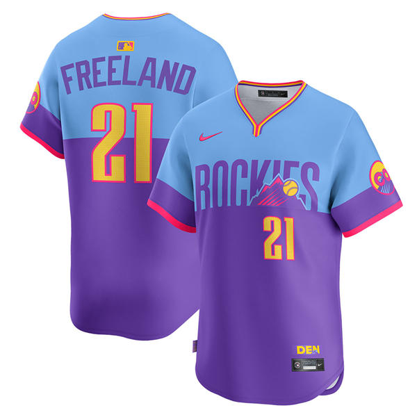 Mens Colorado Rockies #21 Kyle Freeland Nike 2025 City Connect 2.0 Limited Jersey Purple Light Blue