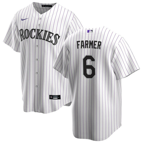 Mens Colorado Rockies #6 Kyle Farmer Nike Home White Pinstripe Vapor Limited Jersey