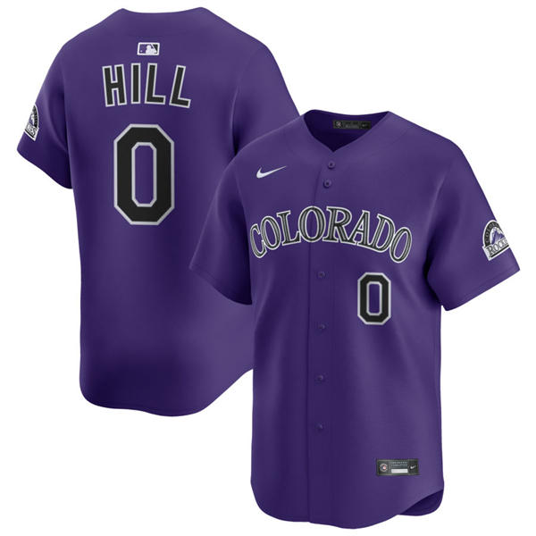 Mens Colorado Rockies #0 Jaden Hill Nike Purple Alternate Vapor Limited Jersey