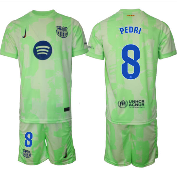 Mens FC Barcelona  #8 Pedri 2025 Neon Green Third Soccer Jersey kit