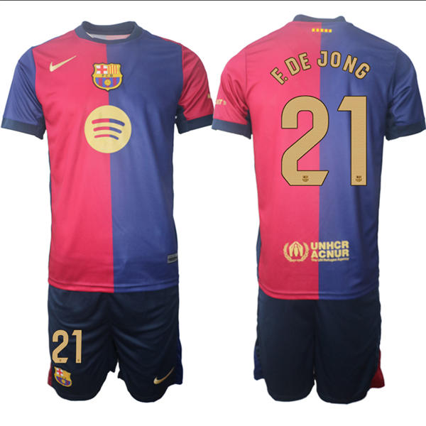 Mens FC Barcelona  #21 Frenkie de Jong 2025 Red Blue Home Soccer Jersey kit