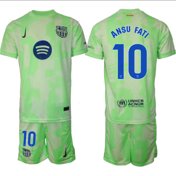 Mens FC Barcelona  #10 Ansu Fati 2025 Neon Green Third Soccer Jersey kit