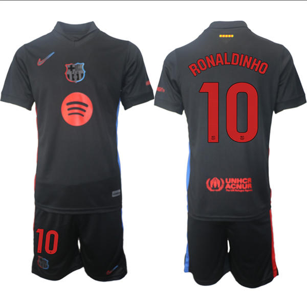 Mens FC Barcelona  #10 Ronaldinho 2025 Black Away Soccer Jersey kit