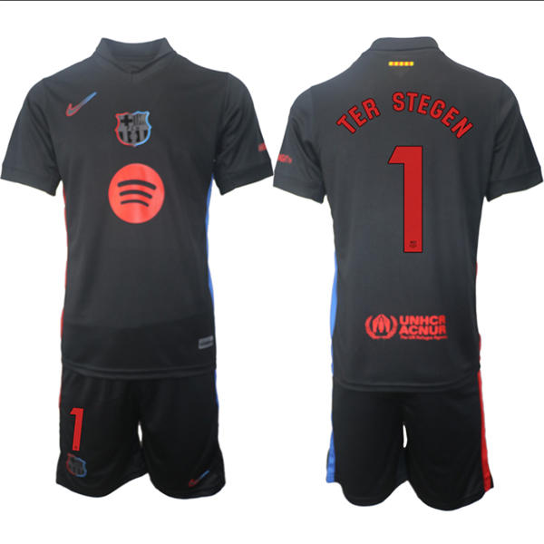 Mens FC Barcelona  #1 Marc-Andre Ter Stegen 2025 Black Away Soccer Jersey kit