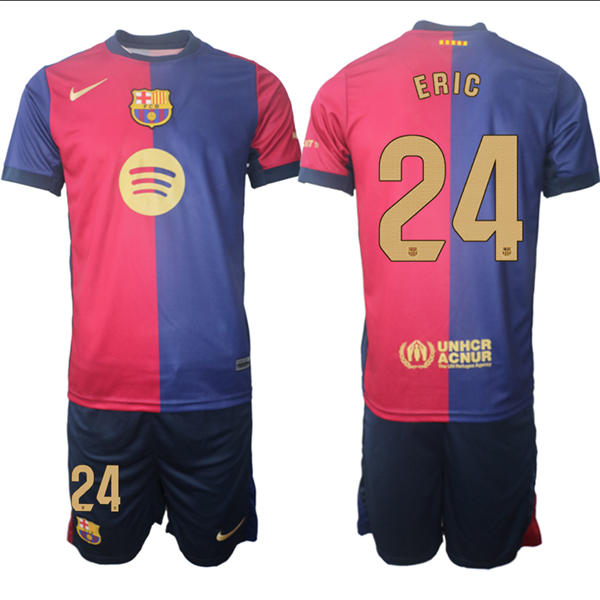 Mens FC Barcelona  #24 Eric Garcia 2025 Red Blue Home Soccer Jersey kit