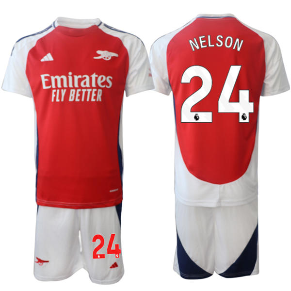 Mens Arsenal FC #24 Reiss Nelson 2025 Red Home Soccer Jersey kit