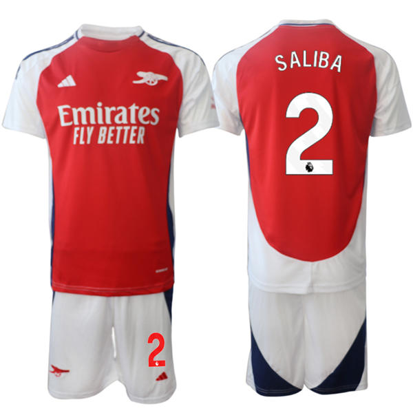 Mens Arsenal FC #2 William Saliba 2025 Red Home Soccer Jersey kit