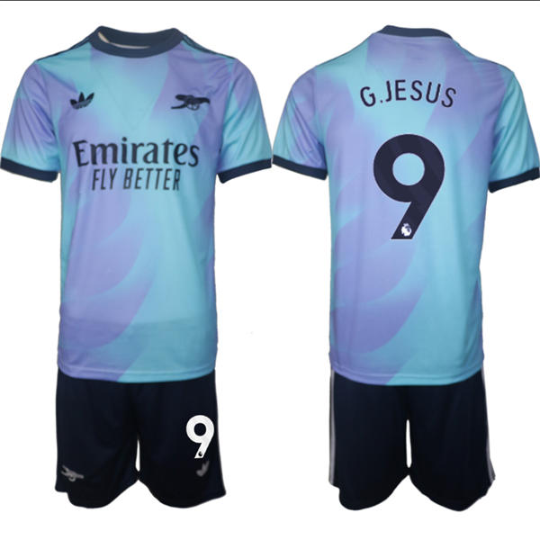 Mens Arsenal FC #9 Gabriel Jesus 2025 Aqua Third Soccer Jersey kit