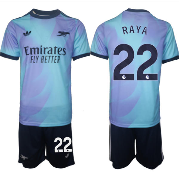 Mens Arsenal FC #22 David Raya 2025 Aqua Third Soccer Jersey kit