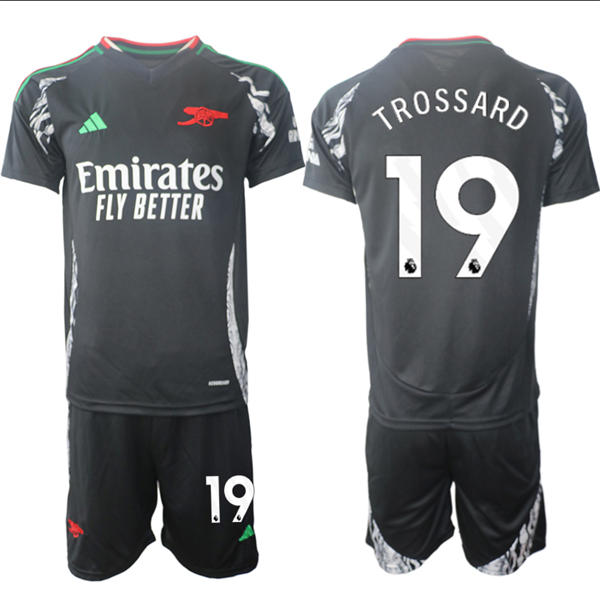 Mens Arsenal FC #19 Leandro Trossard 2025 Black Away Soccer Jersey kit