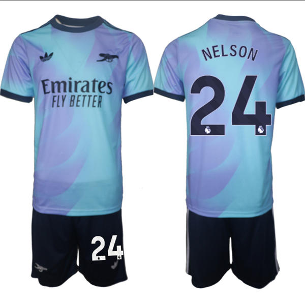 Mens Arsenal FC #24 Reiss Nelson 2025 Aqua Third Soccer Jersey kit
