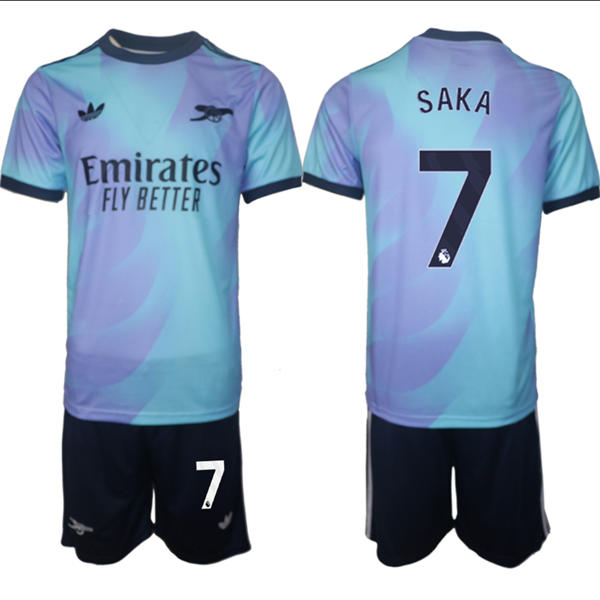 Mens Arsenal FC #7 Bukayo Saka 2025 Aqua Third Soccer Jersey kit