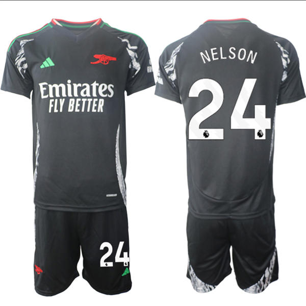 Mens Arsenal FC #24 Reiss Nelson 2025 Black Away Soccer Jersey kit