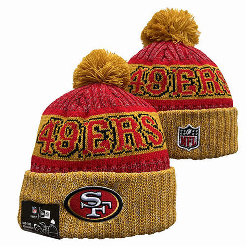NFL San Francisco 49ers Gold Red Cuffed Pom Knit Hat YD2503212 (17)