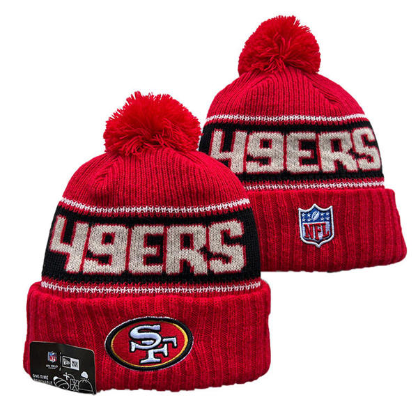 NFL San Francisco 49ers Red Black White Cuffed Pom Knit Hat YD2503212 (6)