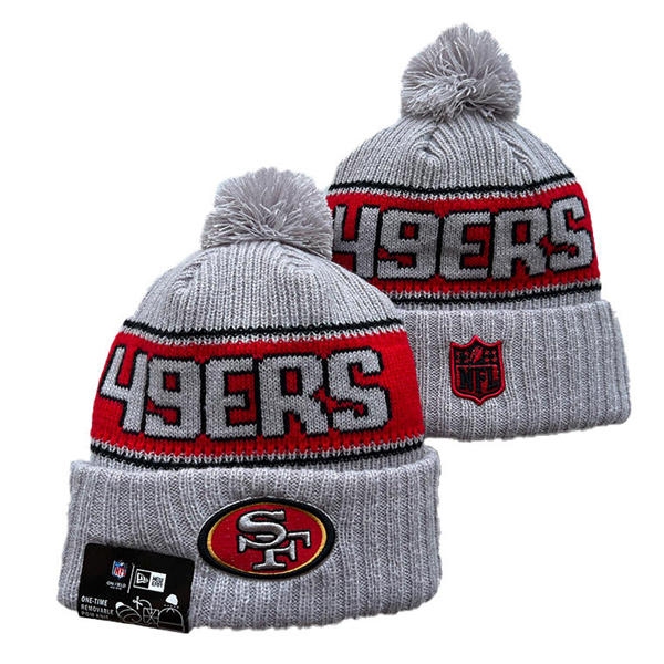 NFL San Francisco 49ers gray red gray Cuffed Pom Knit Hat YD2503212 (16)