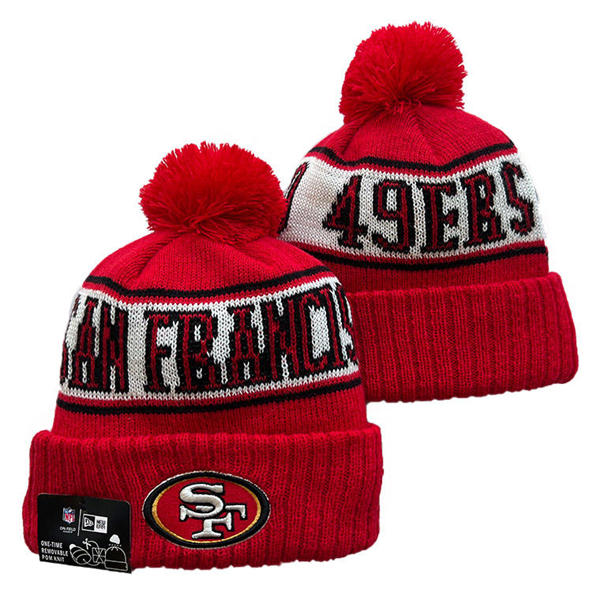 NFL San Francisco 49ers red white Cuffed Pom Knit Hat YD2503212 (18)
