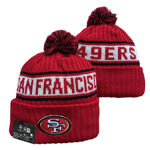 NFL San Francisco 49ers red white with colorful Cuffed Pom Knit Hat YD2503212 (21)