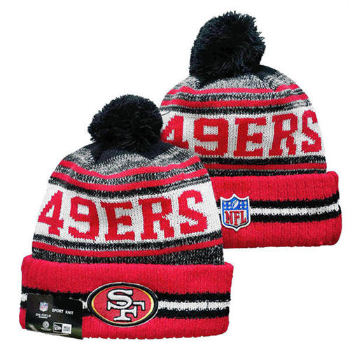 NFL San Francisco 49ers Red White Gray Black Cuffed Pom Knit Hat YD2503212 (5)