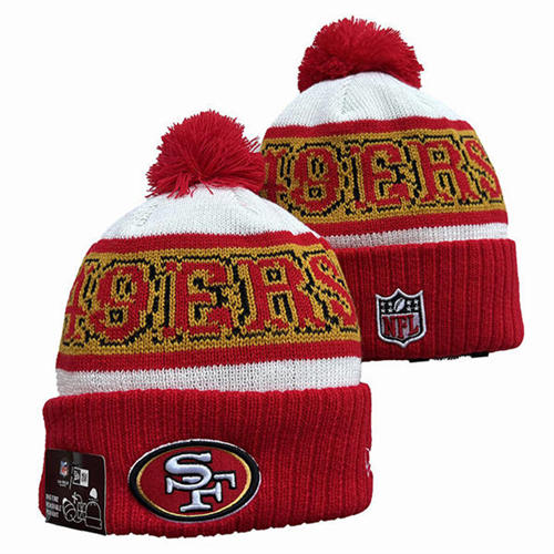 NFL San Francisco 49ers red gold white Cuffed Pom Knit Hat YD2503212 (22)