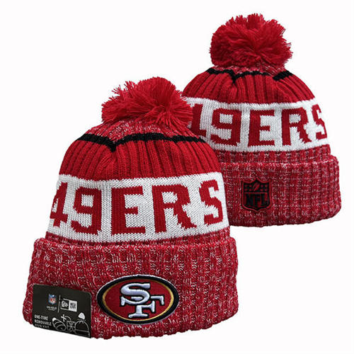 NFL San Francisco 49ers Red White Cuffed Pom Knit Hat YD2503212 (13)