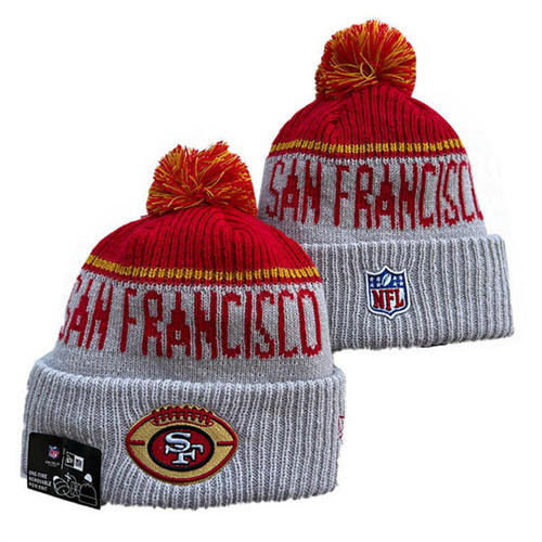 NFL San Francisco 49ers Gray Red colorful Cuffed Pom Knit Hat YD2503212 (12)