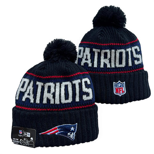 NFL New England Patriots Black Navy Cuffed Pom Knit Hat YD2503212 (1)