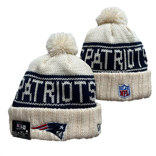 NFL New England Patriots cream navy Cuffed Pom Knit Hat YD2503212 (11)