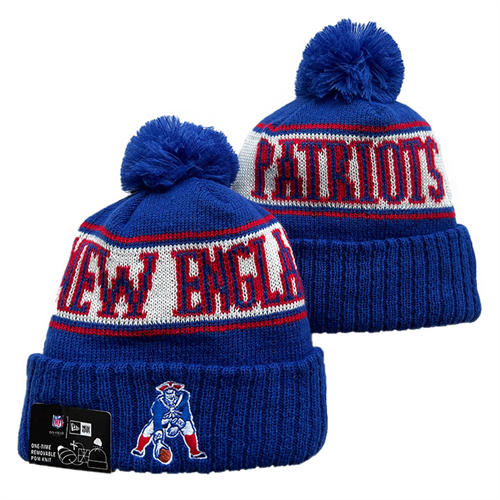 NFL New England Patriots Royal White Cuffed Pom Knit Hat YD2503212 (2)