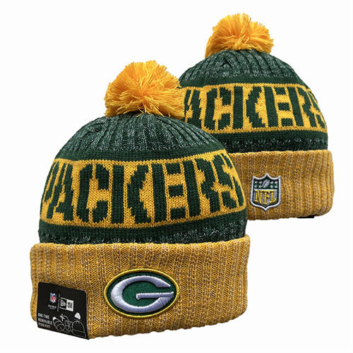 NFL Green Bay Packers yellow green with yellow Cuffed Pom Knit Hat YD2503212 (11)