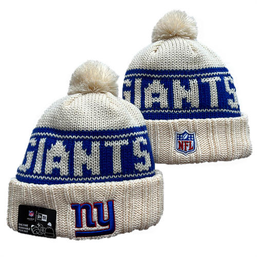 NFL New York Giants cream Blue Cuffed Pom embroidered Knit Hat YD2503211  (3)