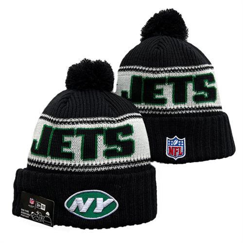 NFL New York Jets black white Cuffed Pom Knit Hat YD2503212 (4)