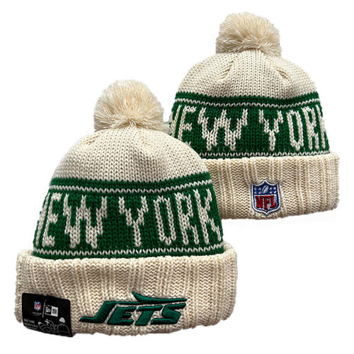 NFL New York Jets cream green Cuffed Pom Knit Hat YD2503212 (3)