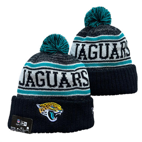 NFL Jacksonville Jaguars Black White teal strip Cuffed Pom Knit Hat YD2503212 (10)