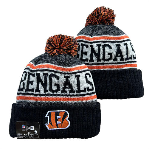 NFL Cincinnati Bengals black white with colorful Cuffed Pom Knit Hat YD2503212 (1)