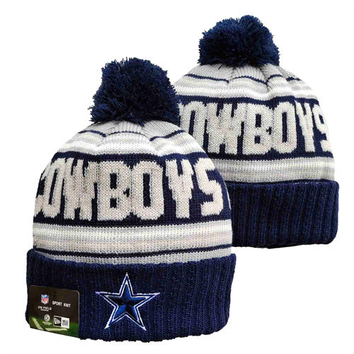 NFL Dallas Cowboys navy cream white Cuffed Pom Knit Hat YD2503212 (3)