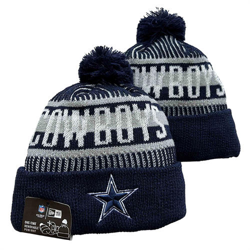 NFL Dallas Cowboys navy white Pinstripe Cuffed Pom Knit Hat YD2503212 (17)