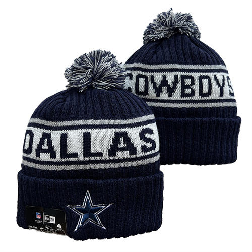 NFL Dallas Cowboys navy white with gray strip Cuffed Pom Knit Hat YD2503212 (27)