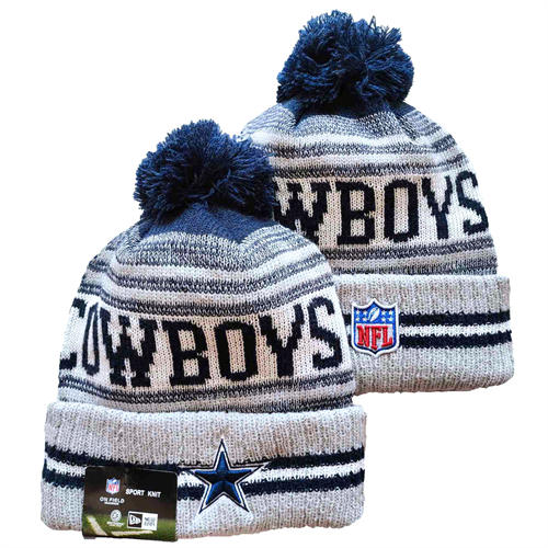 NFL Dallas Cowboys gray white navy Cuffed Pom Knit Hat YD2503212 (25)
