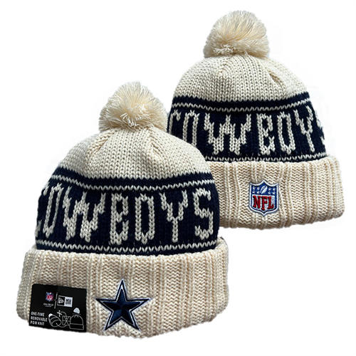 NFL Dallas Cowboys cream navy Cuffed Pom Knit Hat YD2503212 (13)