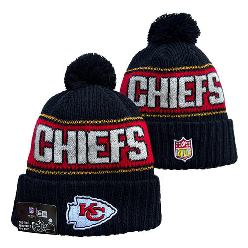 NFL Kansas City Chiefs black red white Cuffed Pom Knit Hat YD2503212 (6)