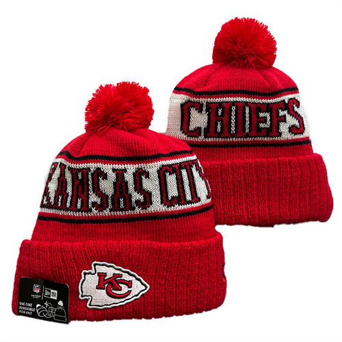 NFL Kansas City Chiefs red white black sideline Cuffed Pom Knit Hat YD2503212 (18)
