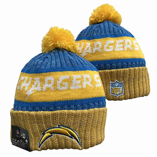 NFL Los Angeles Chargers gold white blue Cuffed Pom Knit Hat YD2503212 (10)