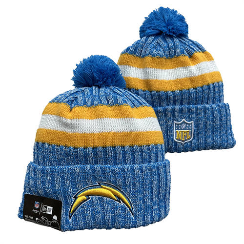 NFL Los Angeles Chargers Powder Blue Gold white Cuffed Pom Knit Hat YD2503212 (2)