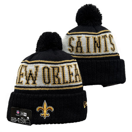 NFL New Orleans Saints black white gold sideline Cuffed Pom Knit Hat YD2503212 (4)