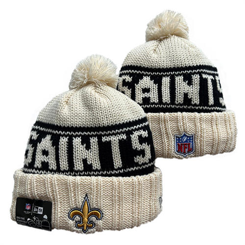 NFL New Orleans Saints cream black Cuffed Pom Knit Hat YD2503212 (7)